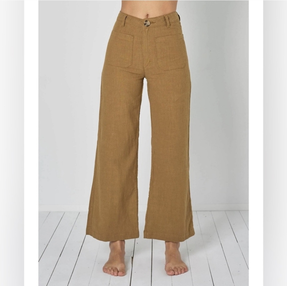 ROLLA'S Wide Leg Linen-Blend Pants in Camel